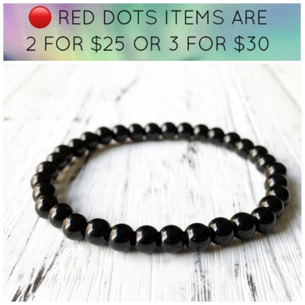 π΄ Men or women genuine shinny onyx bead bracelet - Picture 1 of 6